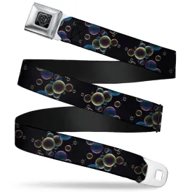 BD Wings Logo CLOSE-UP Full Color Black Silver Seatbelt Belt - Bubbles Black/Iridescent Multi Color Webbing