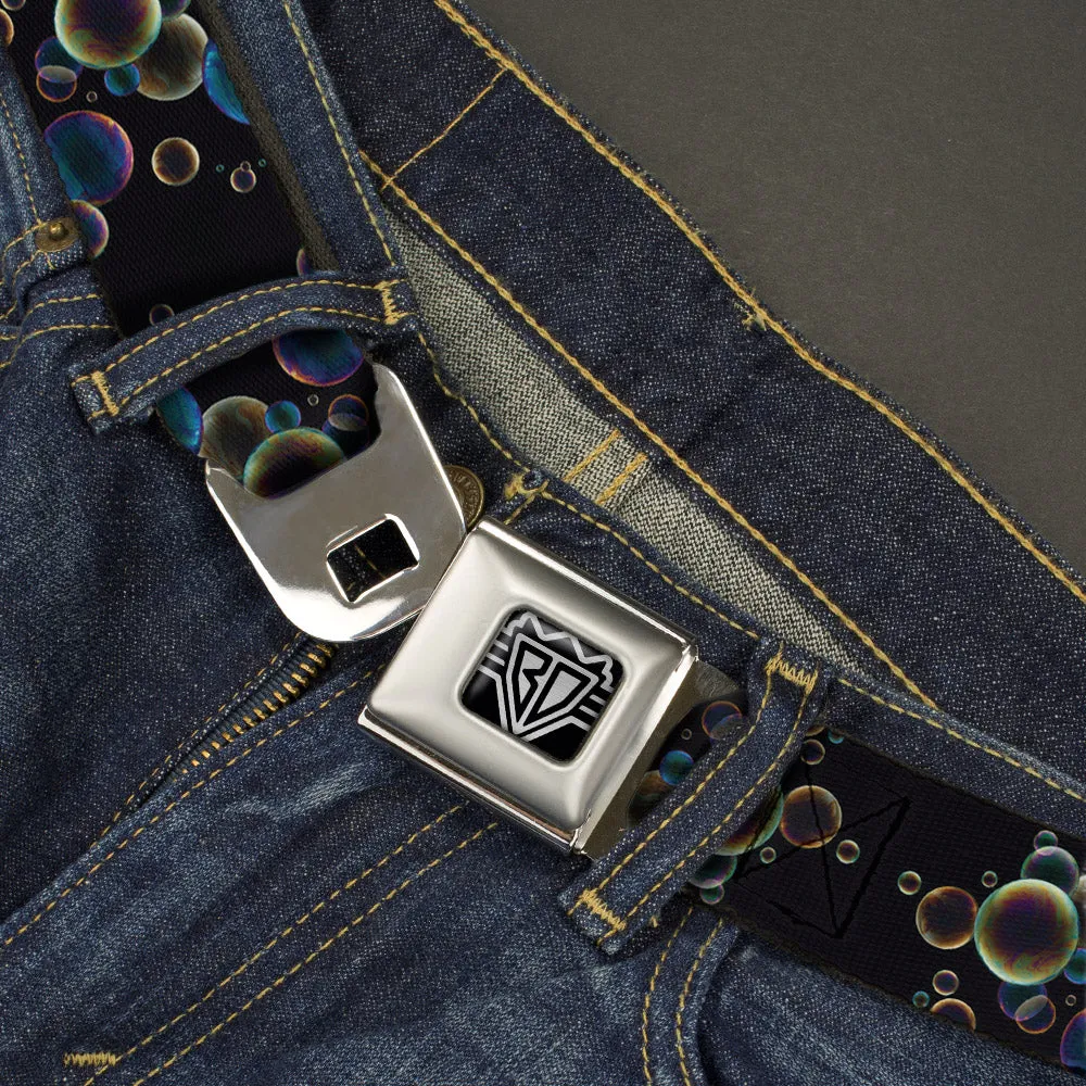 BD Wings Logo CLOSE-UP Full Color Black Silver Seatbelt Belt - Bubbles Black/Iridescent Multi Color Webbing