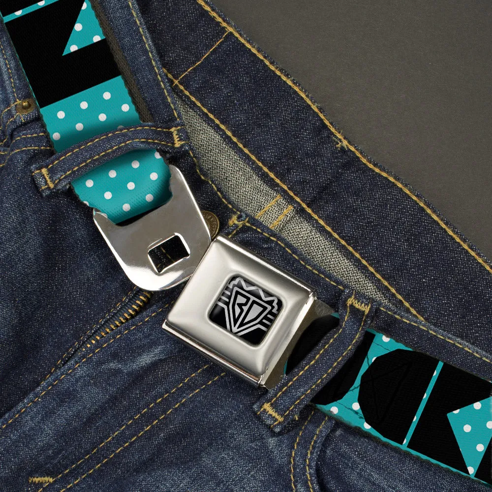 BD Wings Logo CLOSE-UP Full Color Black Silver Seatbelt Belt - BUCKLE-DOWN Shapes Dot Turquoise/White/Black Webbing