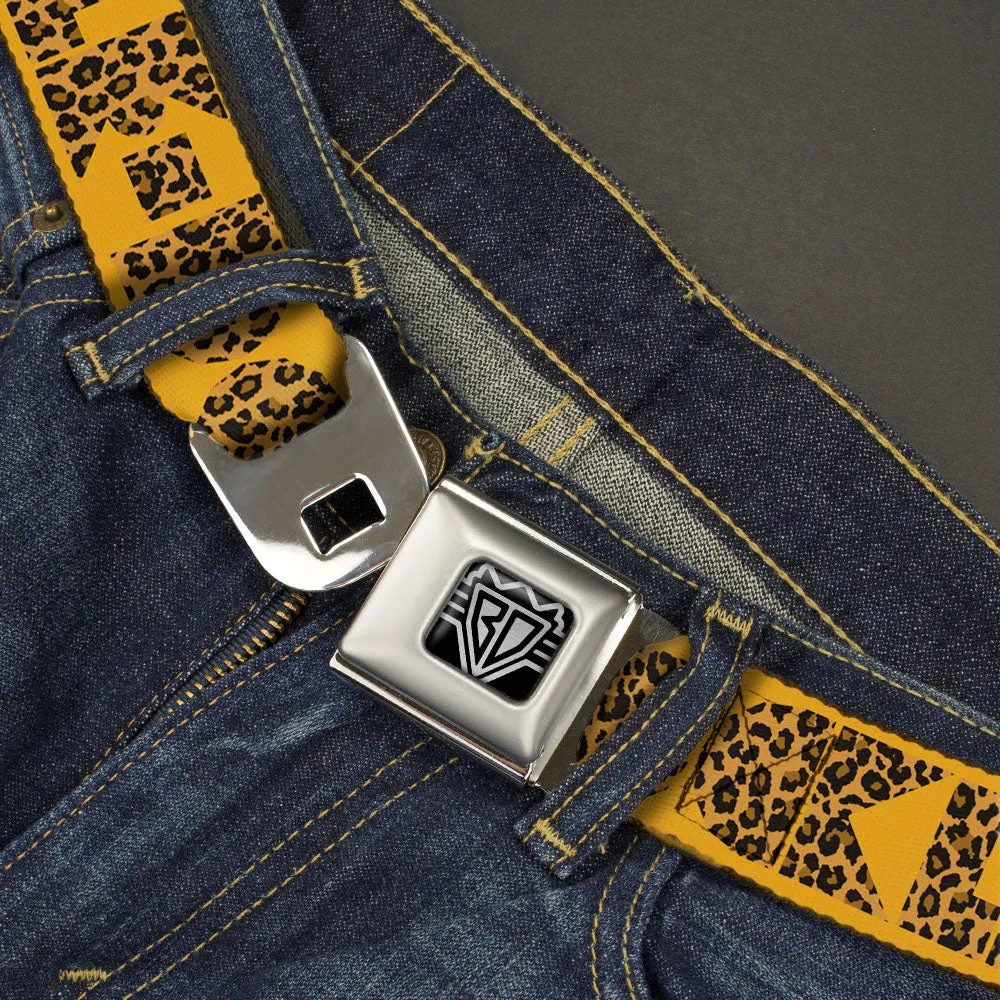 BD Wings Logo CLOSE-UP Full Color Black Silver Seatbelt Belt - BUCKLE-DOWN Shapes Gold/Leopard Brown Webbing