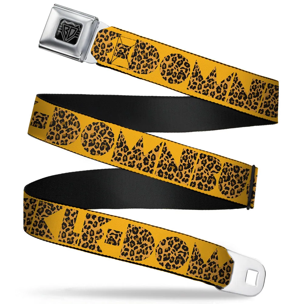 BD Wings Logo CLOSE-UP Full Color Black Silver Seatbelt Belt - BUCKLE-DOWN Shapes Gold/Leopard Brown Webbing