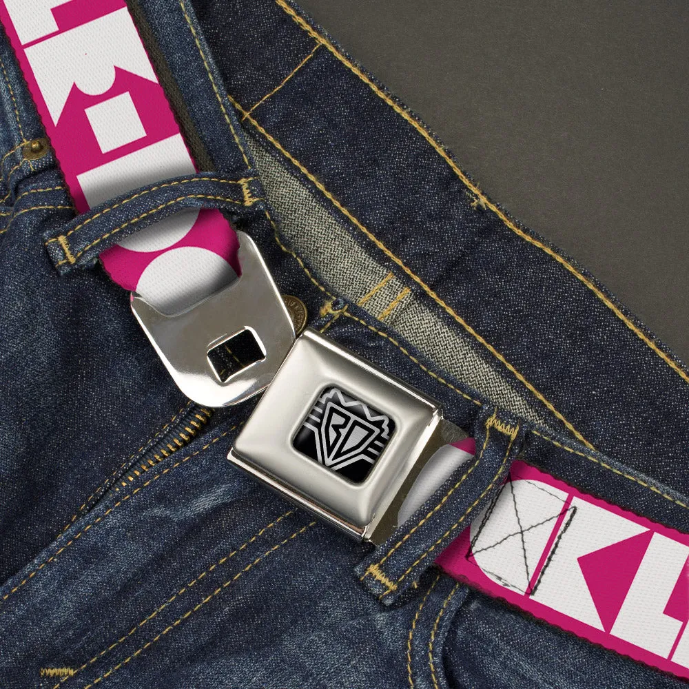 BD Wings Logo CLOSE-UP Full Color Black Silver Seatbelt Belt - BUCKLE-DOWN Shapes Hot Pink/White Webbing