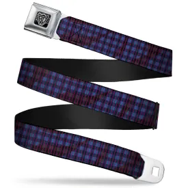 BD Wings Logo CLOSE-UP Full Color Black Silver Seatbelt Belt - Buffalo Plaid Abstract White/Black/Turquoise Webbing