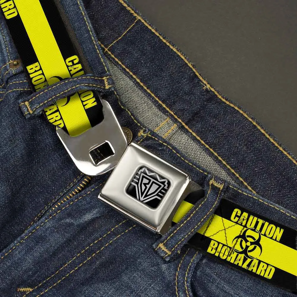 BD Wings Logo CLOSE-UP Full Color Black Silver Seatbelt Belt - CAUTION BIOHAZARD Black/Yellow Webbing by Buckle-Down