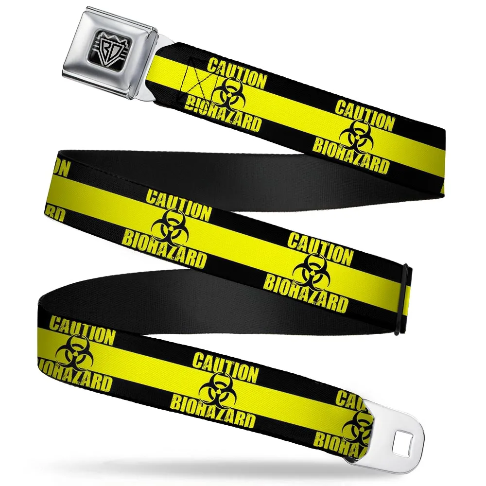 BD Wings Logo CLOSE-UP Full Color Black Silver Seatbelt Belt - CAUTION BIOHAZARD Black/Yellow Webbing by Buckle-Down