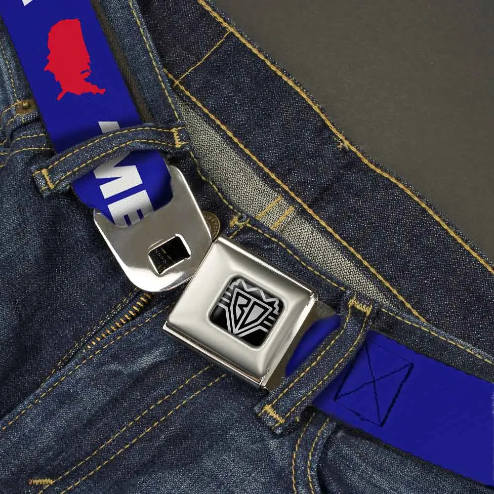 BD Wings Logo CLOSE-UP Full Color Black Silver Seatbelt Belt - 'MERICA/USA Silhouette Blue/White/Red Webbing