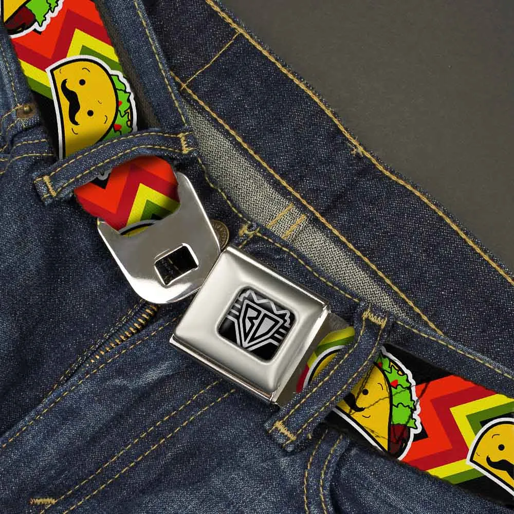 BD Wings Logo CLOSE-UP Full Color Black Silver Seatbelt Belt - Taco Man Webbing by Buckle-Down