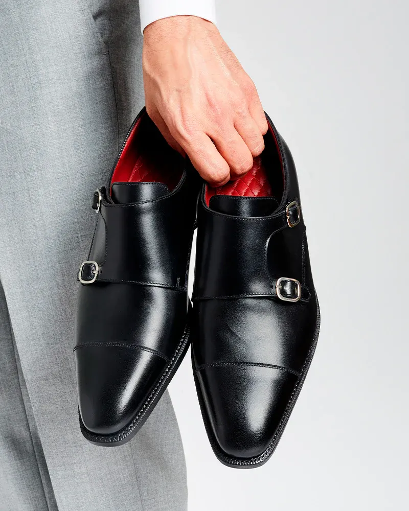 Black Double Monk Strap Dress Shoe