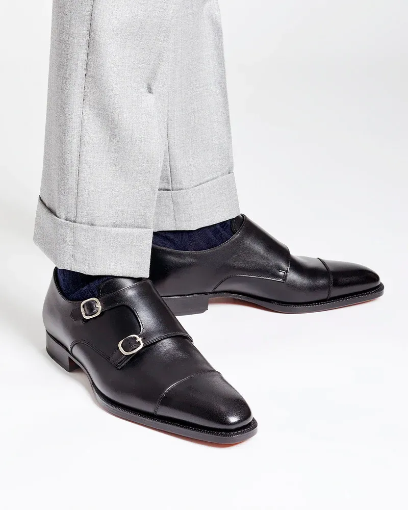 Black Double Monk Strap Dress Shoe