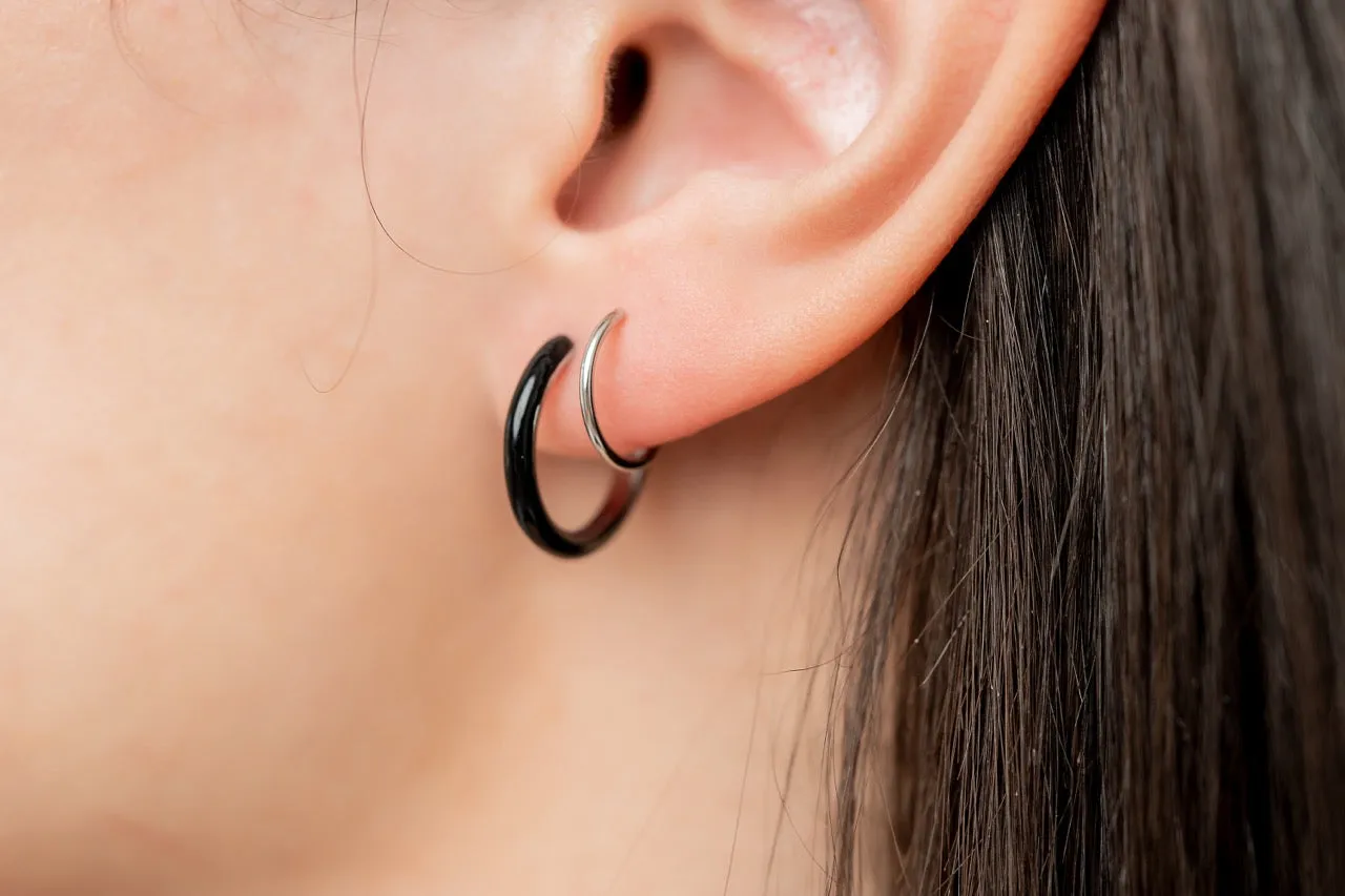 Black Enamel Double Twist Hoops