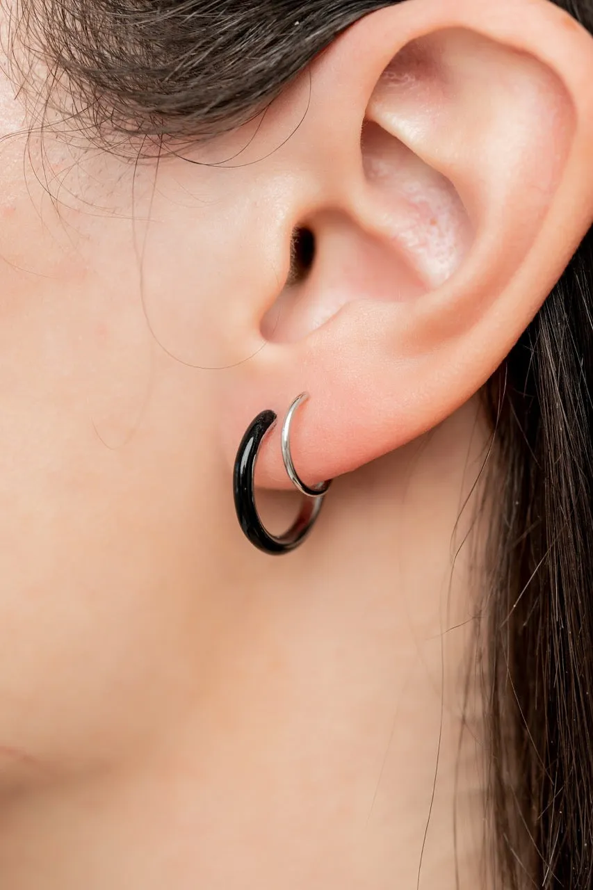 Black Enamel Double Twist Hoops