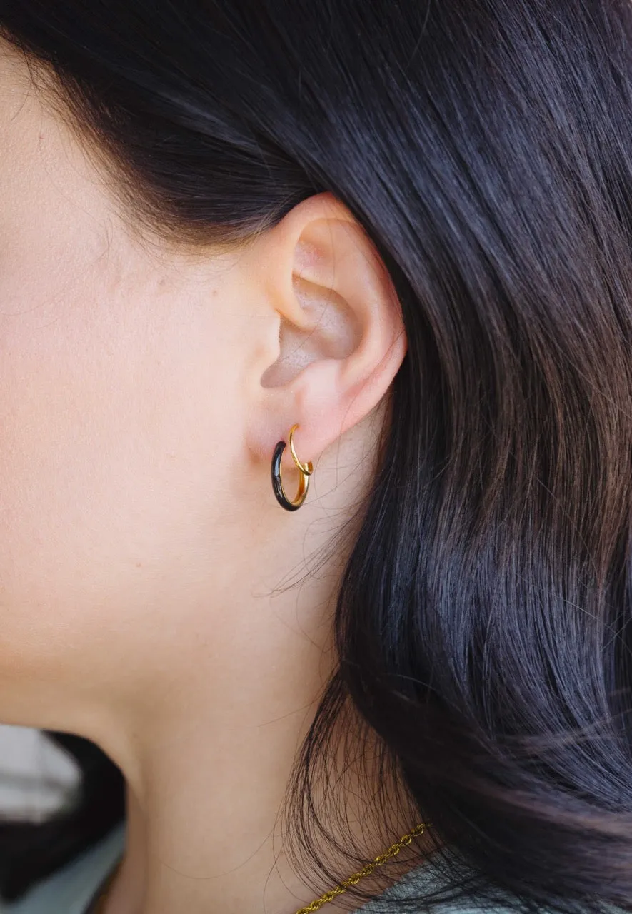 Black Enamel Double Twist Hoops