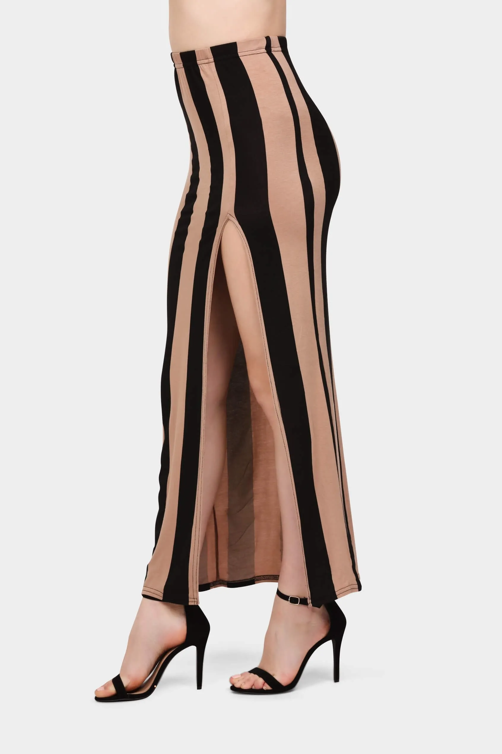 Black/Tan Striped Maxi Skirt