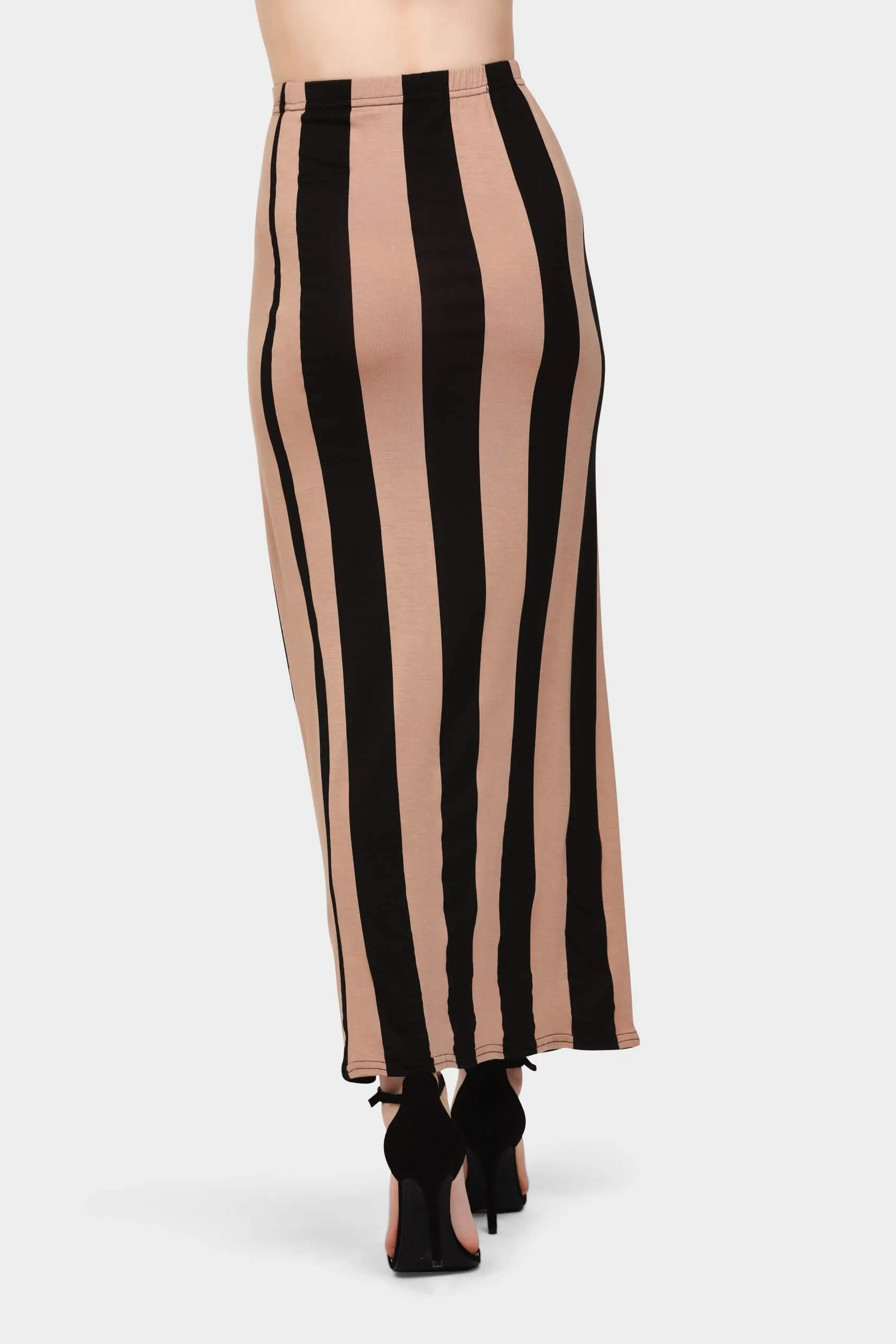 Black/Tan Striped Maxi Skirt