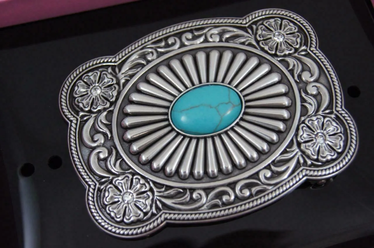 Blazin Roxx Silver Plated Turquoise Stone Belt Buckle