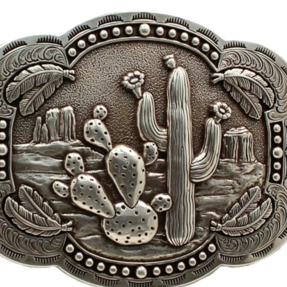 Blazin Roxx Women's Cacti & Feathers Silver Belt Buckle