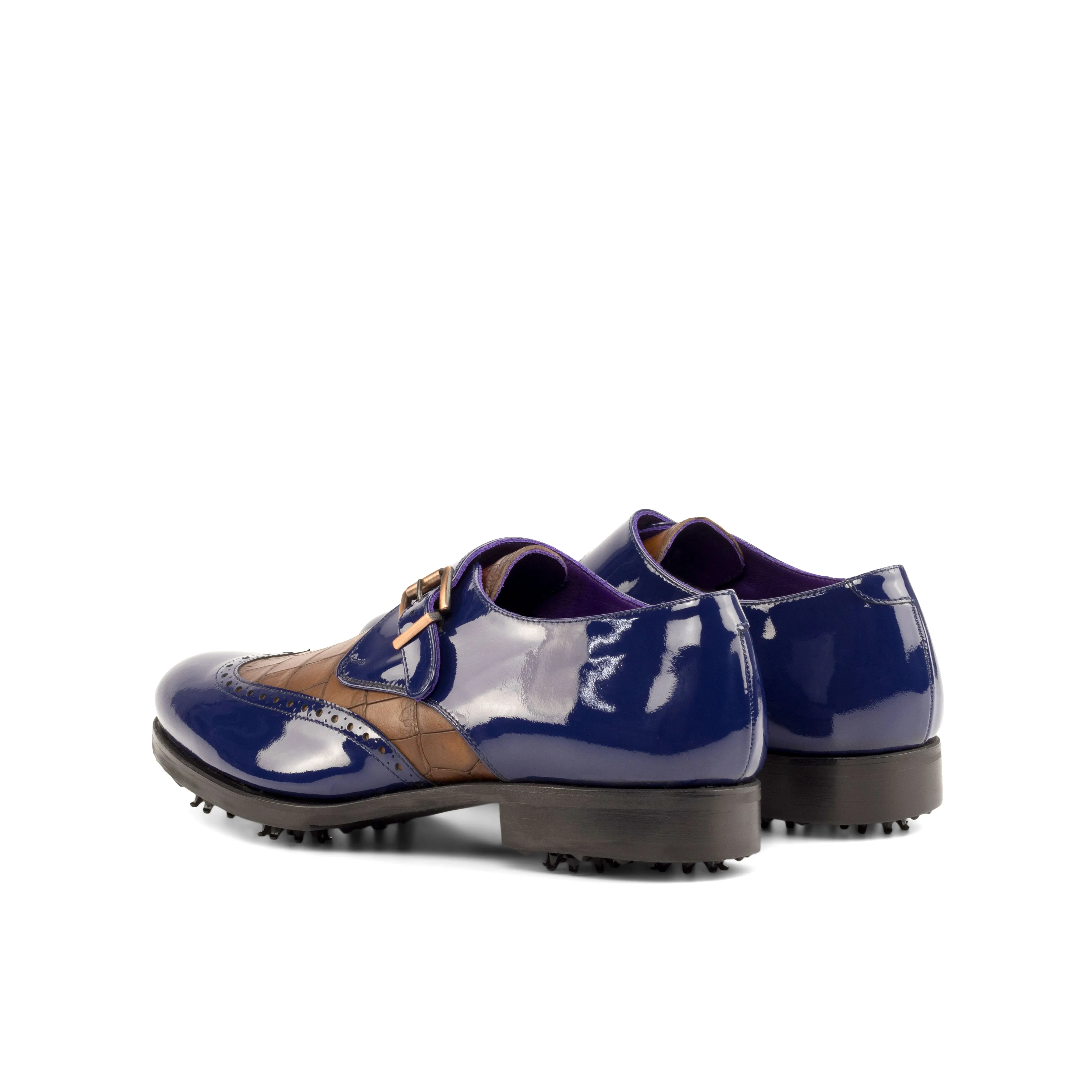 Blue Patent & Brown Croco Single Monk Golf Shoes