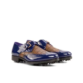 Blue Patent & Brown Croco Single Monk Golf Shoes