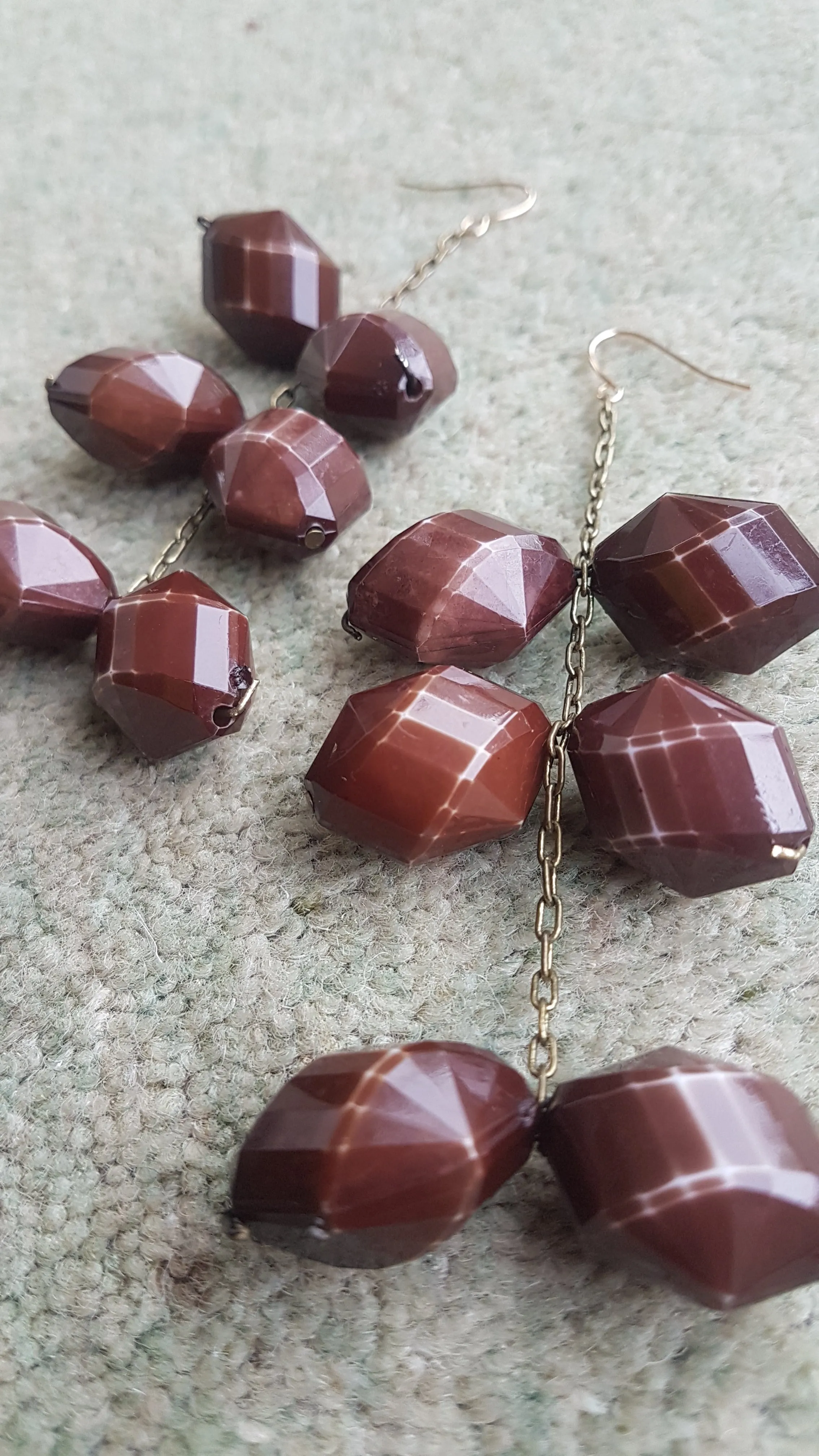 Brown Bead And Chain Earrings