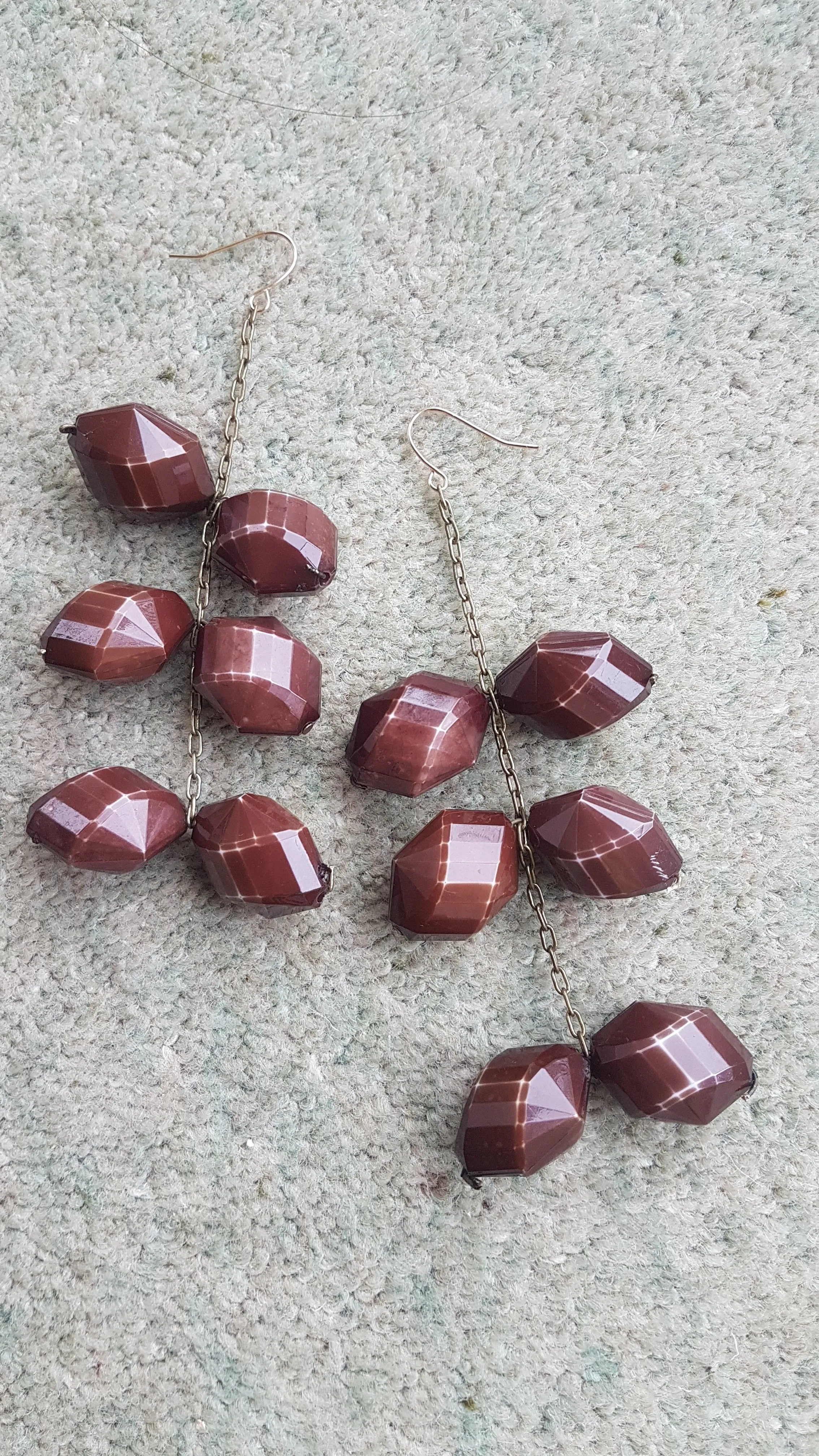 Brown Bead And Chain Earrings