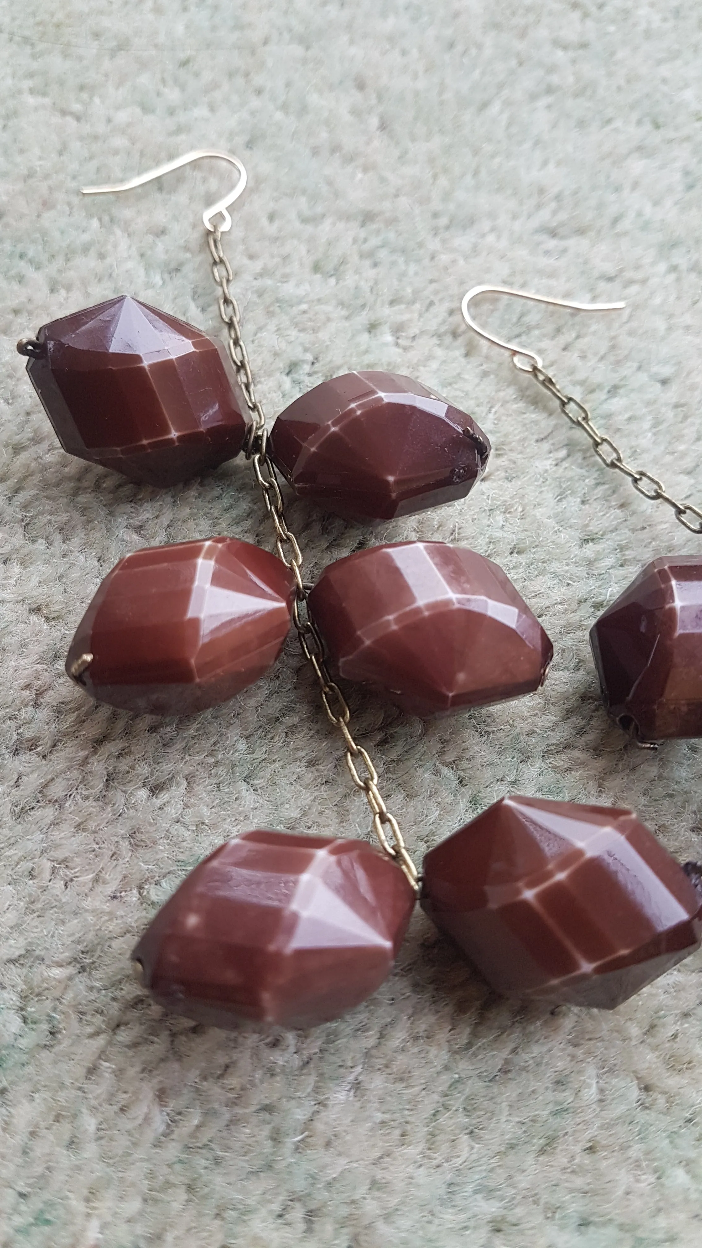 Brown Bead And Chain Earrings