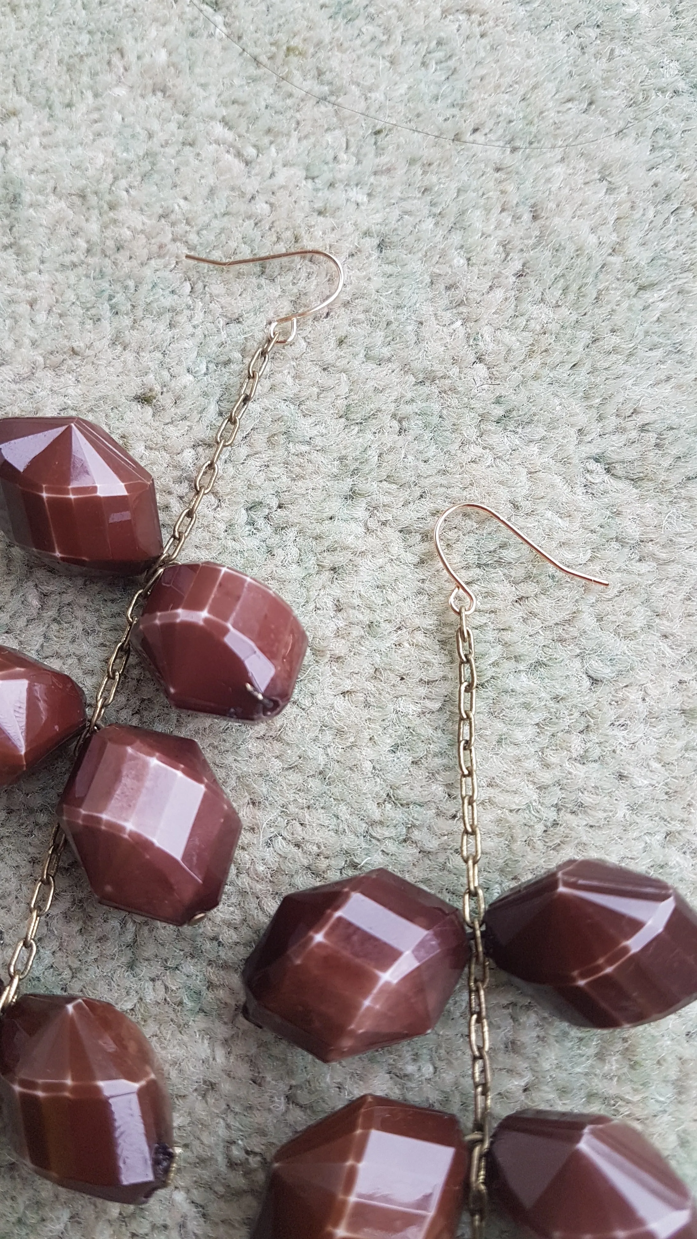 Brown Bead And Chain Earrings