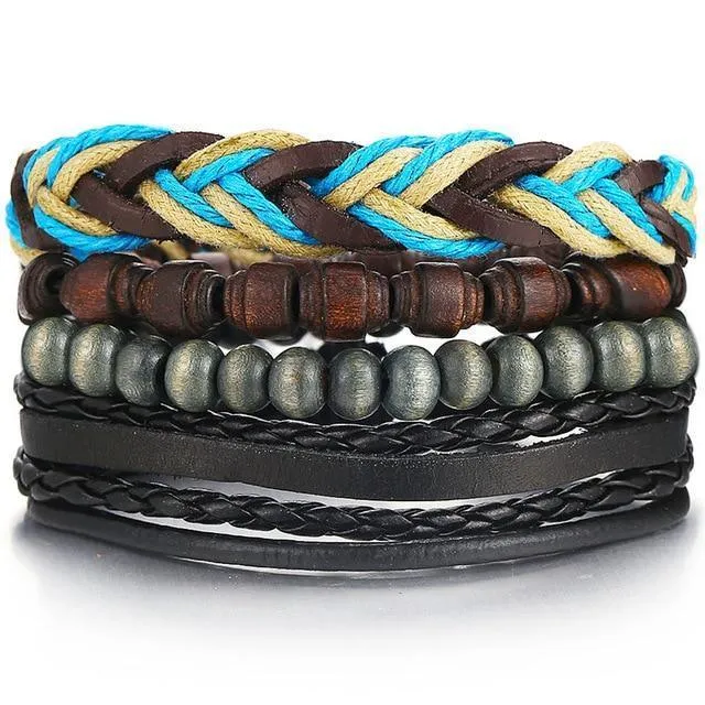 Brown Blue Multi-Layer Wristbands Beaded, Woven Bracelet