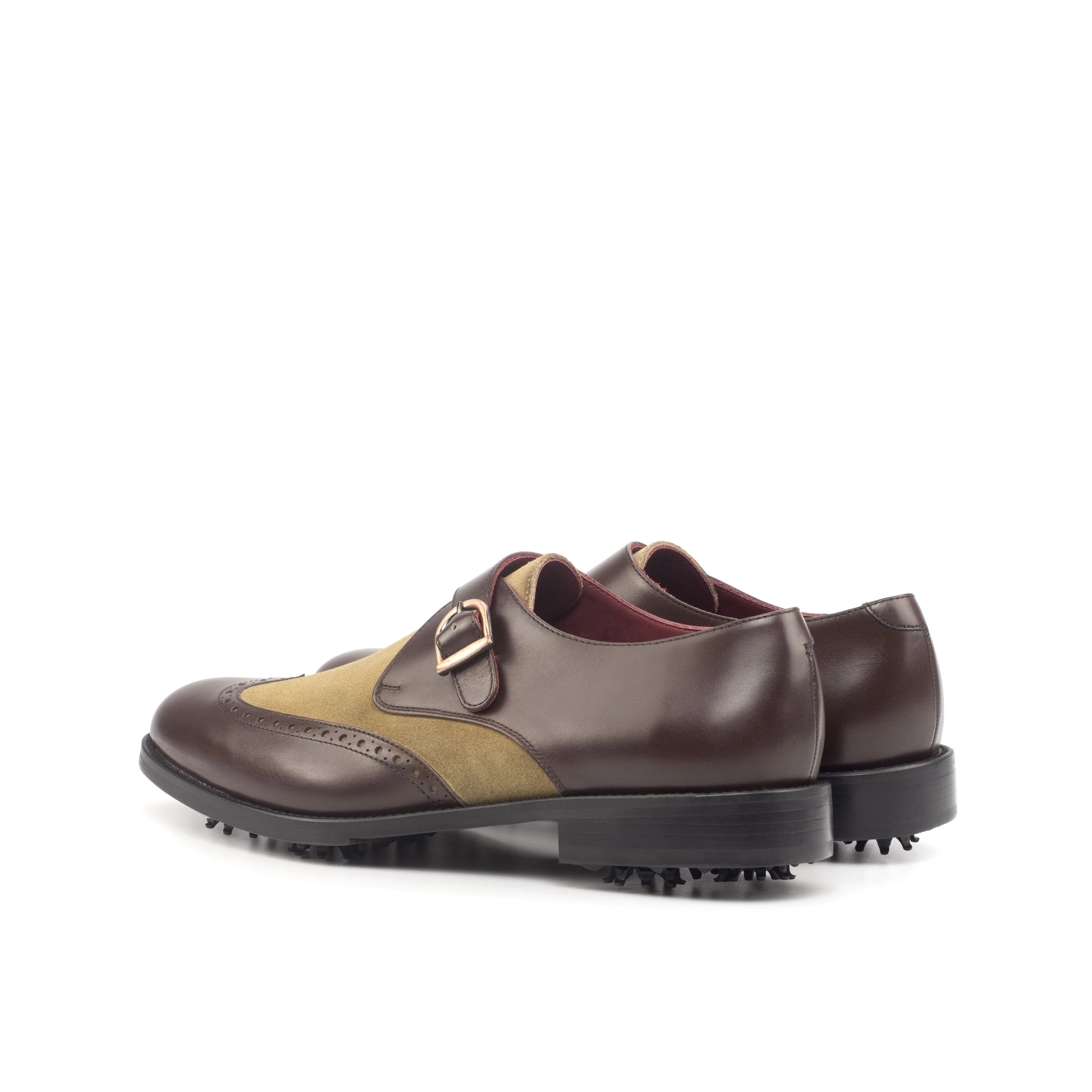 Brown Calf & Camel Suede Single Monk Golf Shoes