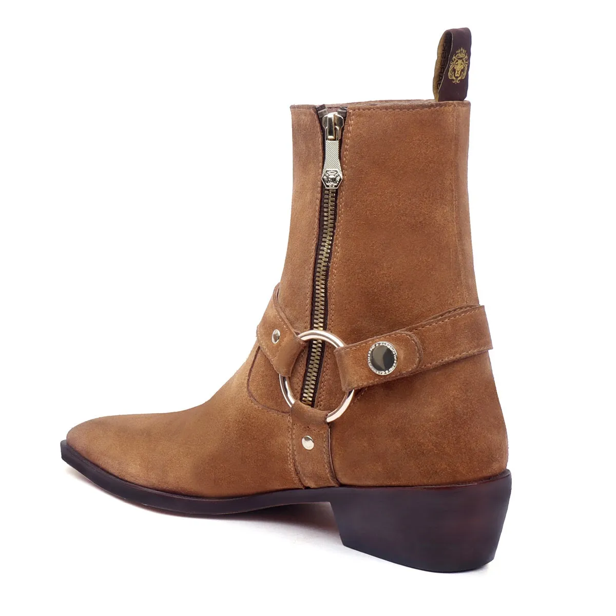 Brown perfect Cuban heel Boots Side Zip in Suede Leather