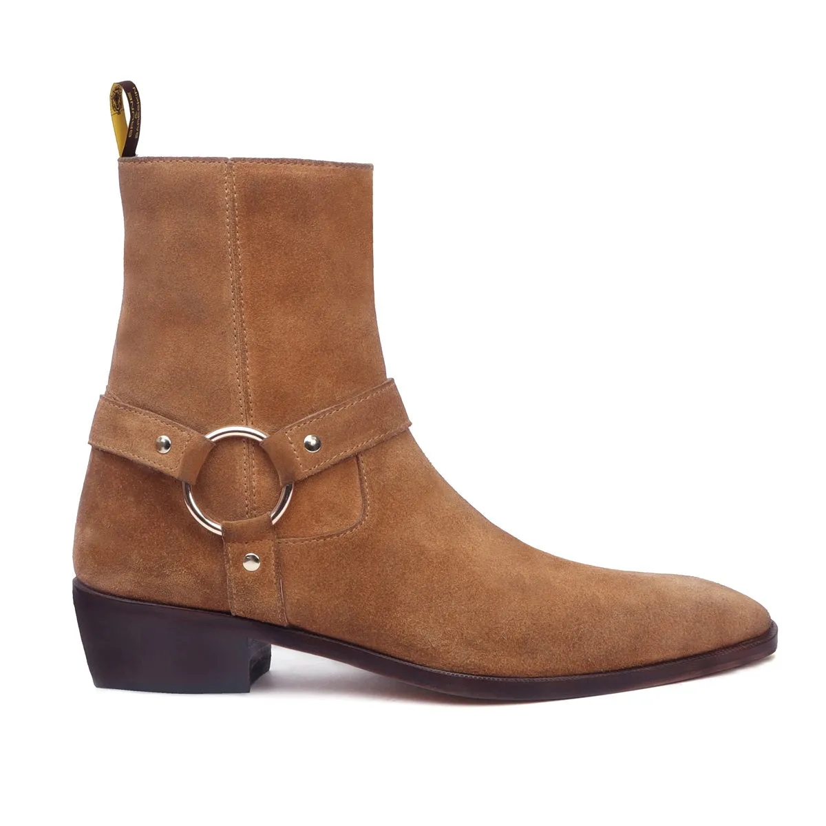 Brown perfect Cuban heel Boots Side Zip in Suede Leather