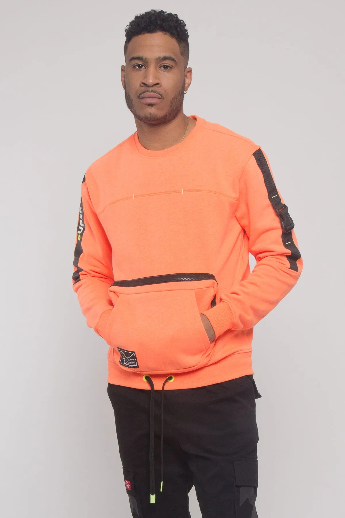 Buckled Front Pocket Pullover Crewneck