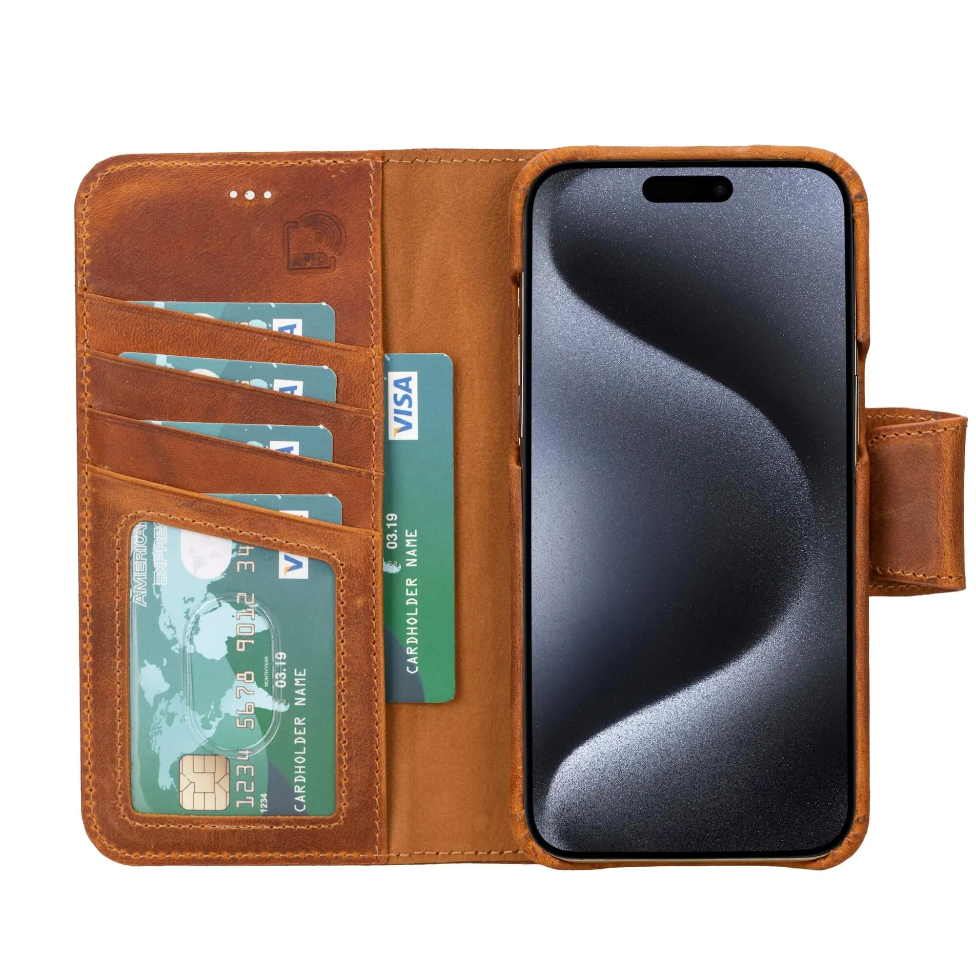 Burkley iPhone 14 Pro Max Wallet Case, Golden Brown