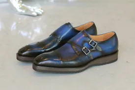 Calfskin Double Monkstrap Shoe Blue