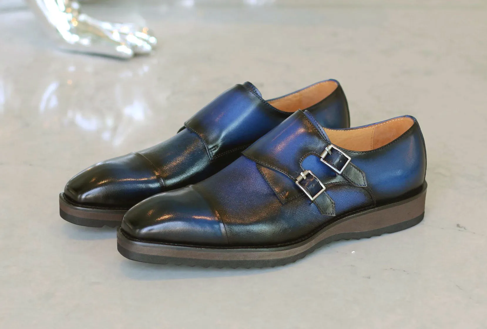 Calfskin Double Monkstrap Shoe Blue