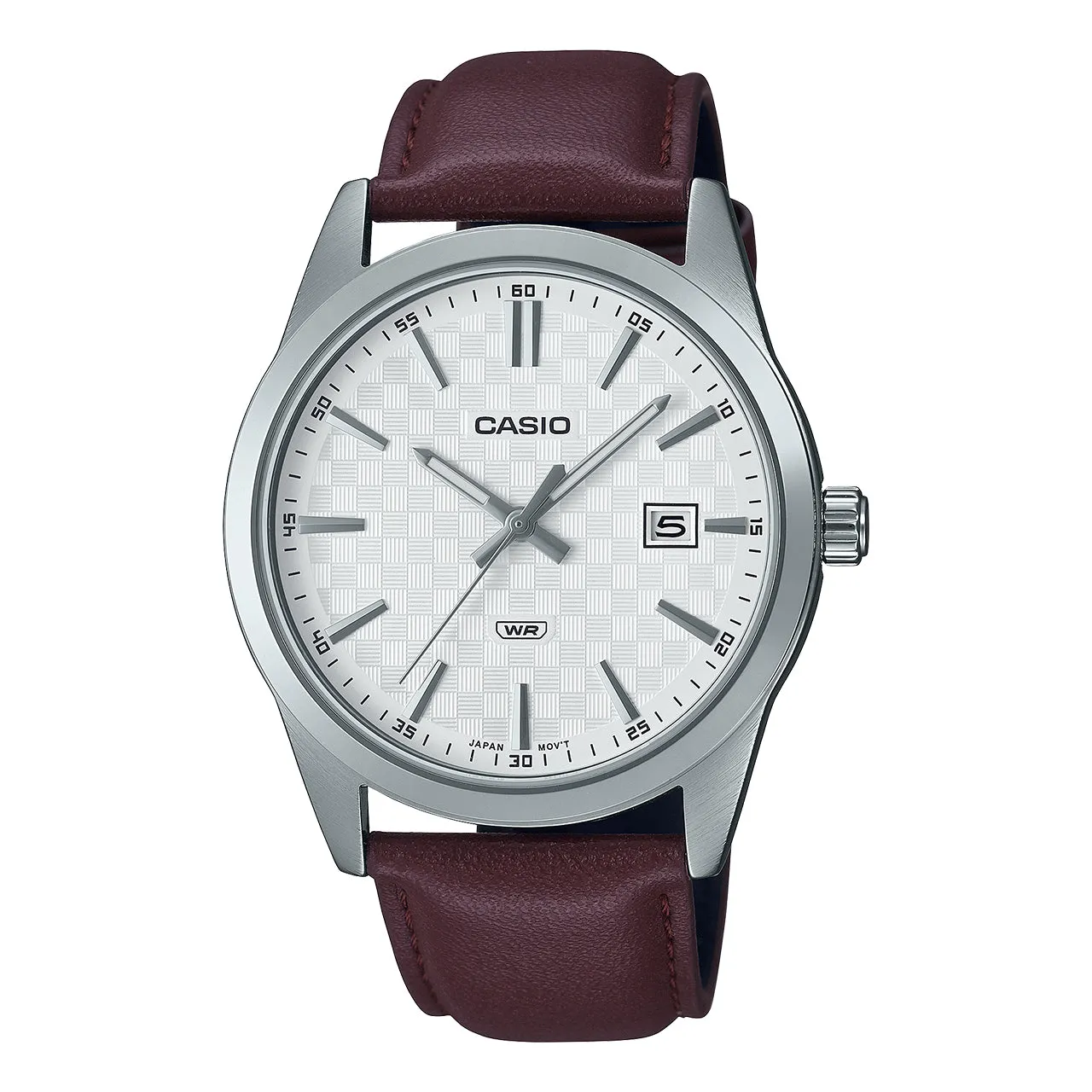 Casio Enticer White Chess Dial Brown Leather Band Watch | MTP-VD03L-5AUDF