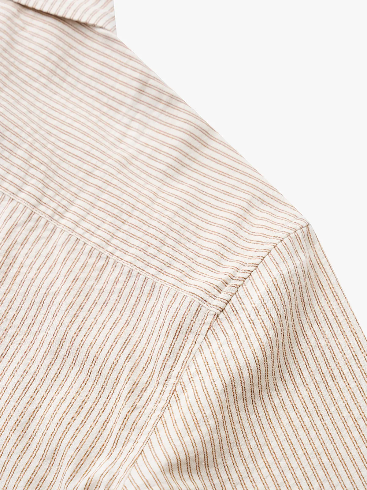 Casual Khaki Striped Double-Pocket Cotton Shirt