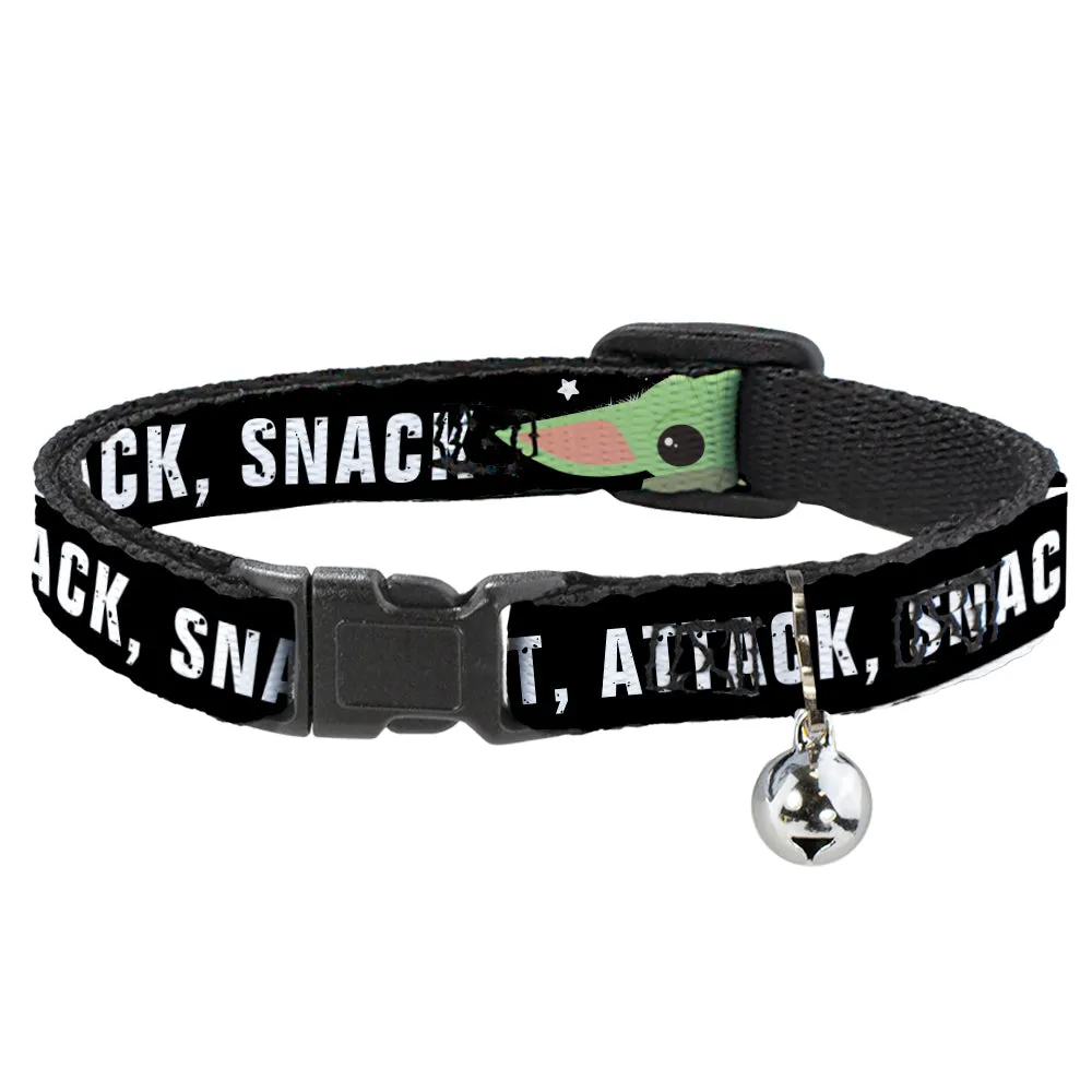 Cat Collar Breakaway - Star Wars The Child Chibi Face PROTECT ATTACK SNACK Black White by Buckle-Down