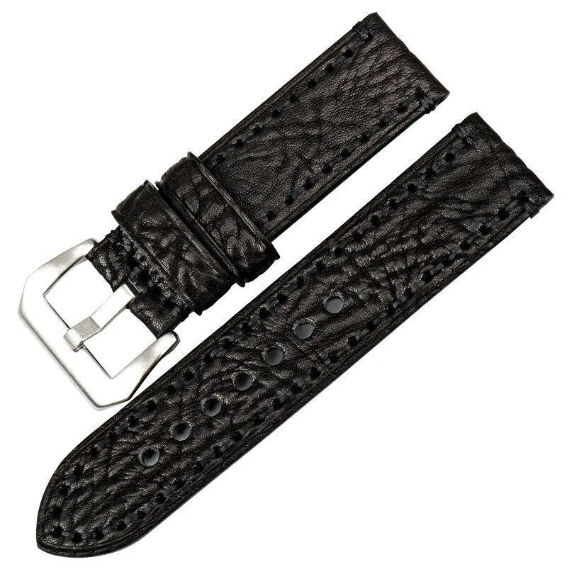 Cedric Italian Leather Stitched Watch Strap With Silver Tang Buckle