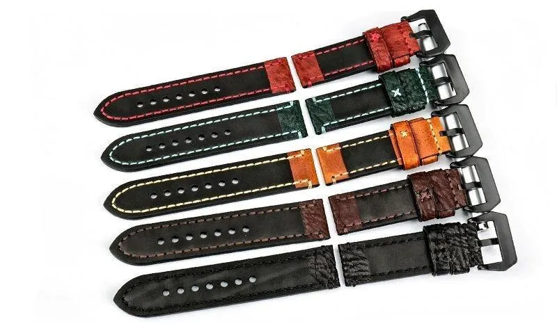 Cedric Italian Leather Stitched Watch Strap With Silver Tang Buckle