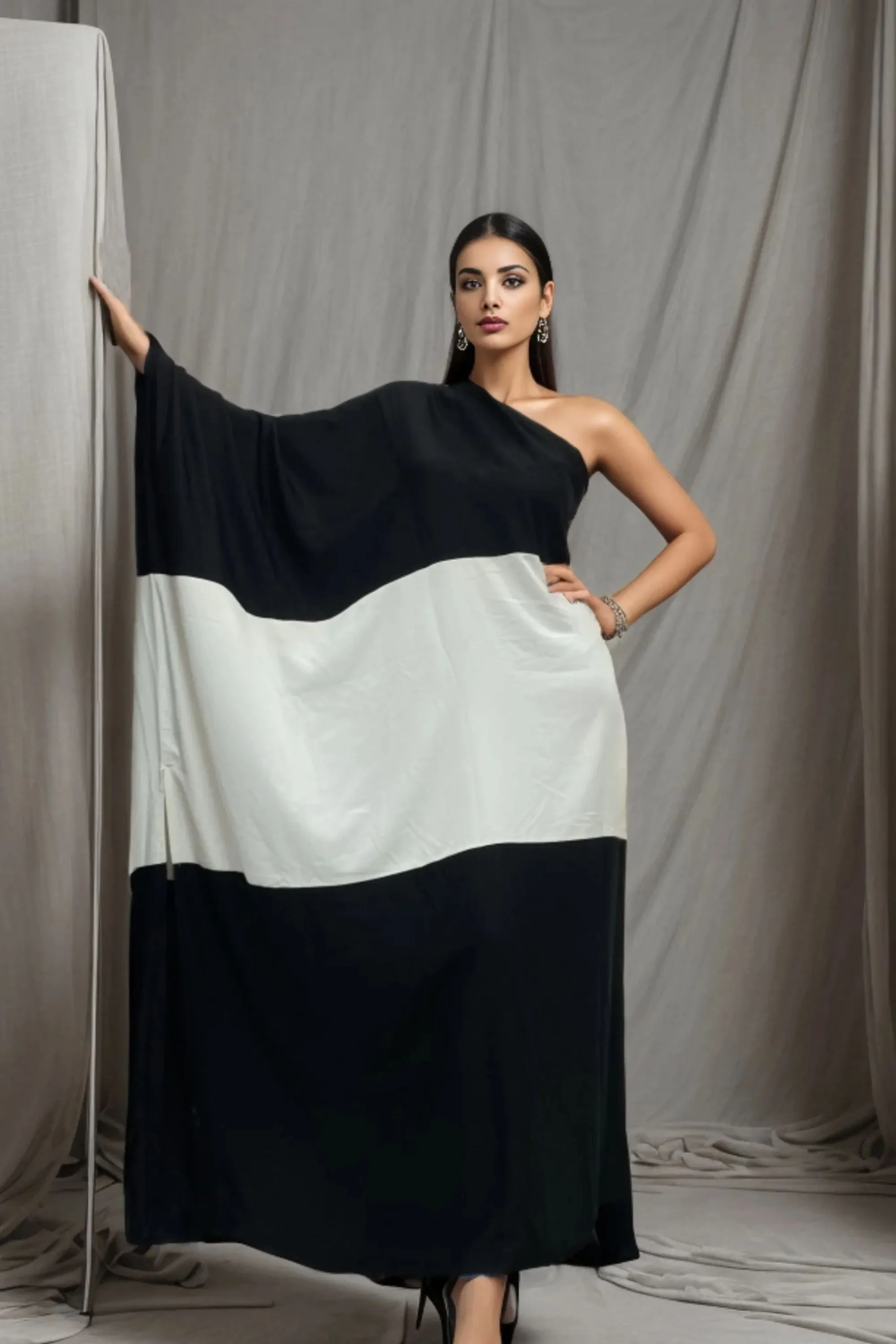 Classic Black & White Kaftan Dress