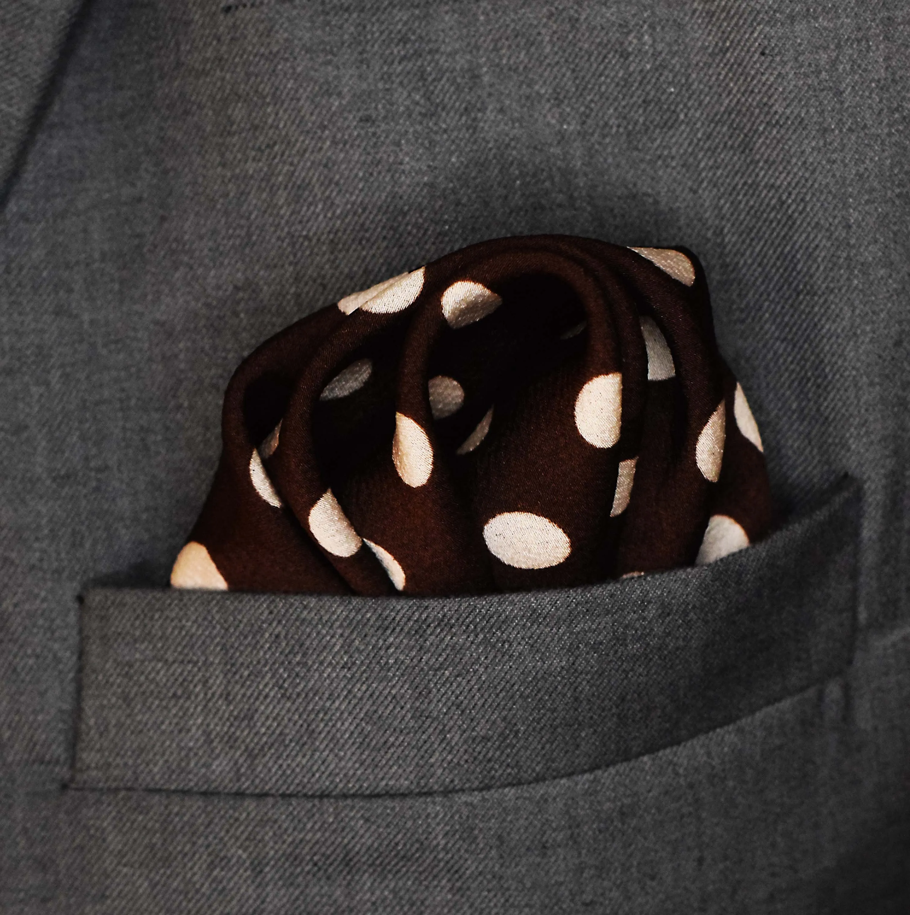 Coffee Base Polka Silk Pocket Squares