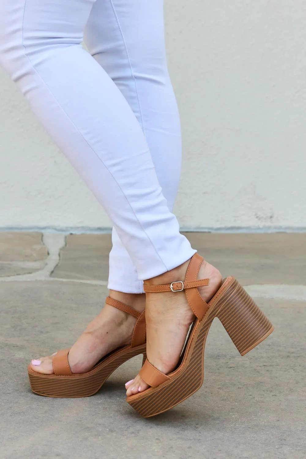 Cognac Platform Heel Sandals