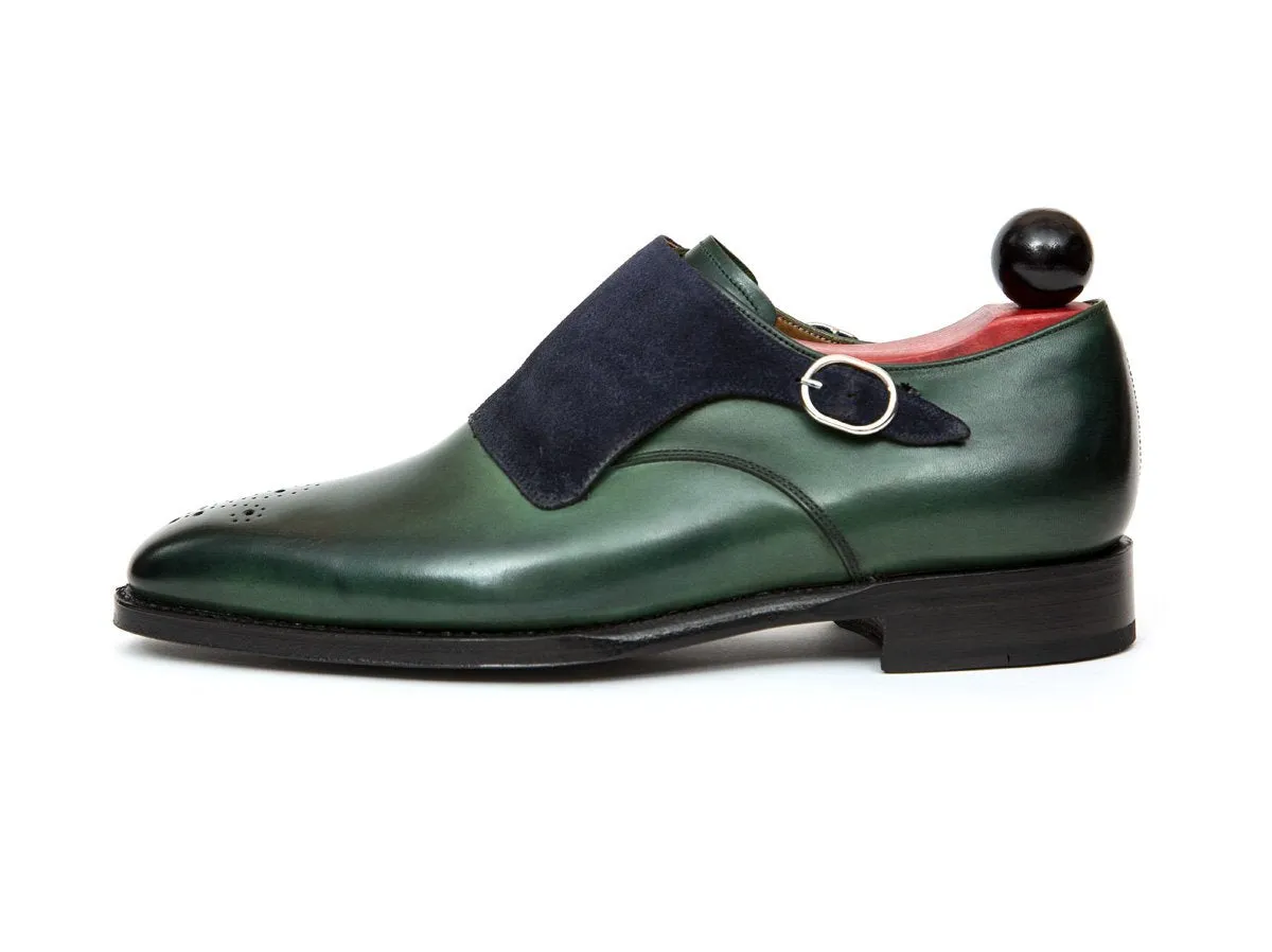 Corliss - MTO - Forest Green Calf / Navy Suede - Fleur de Lis Medallion - LPB Last - Single Leather Sole