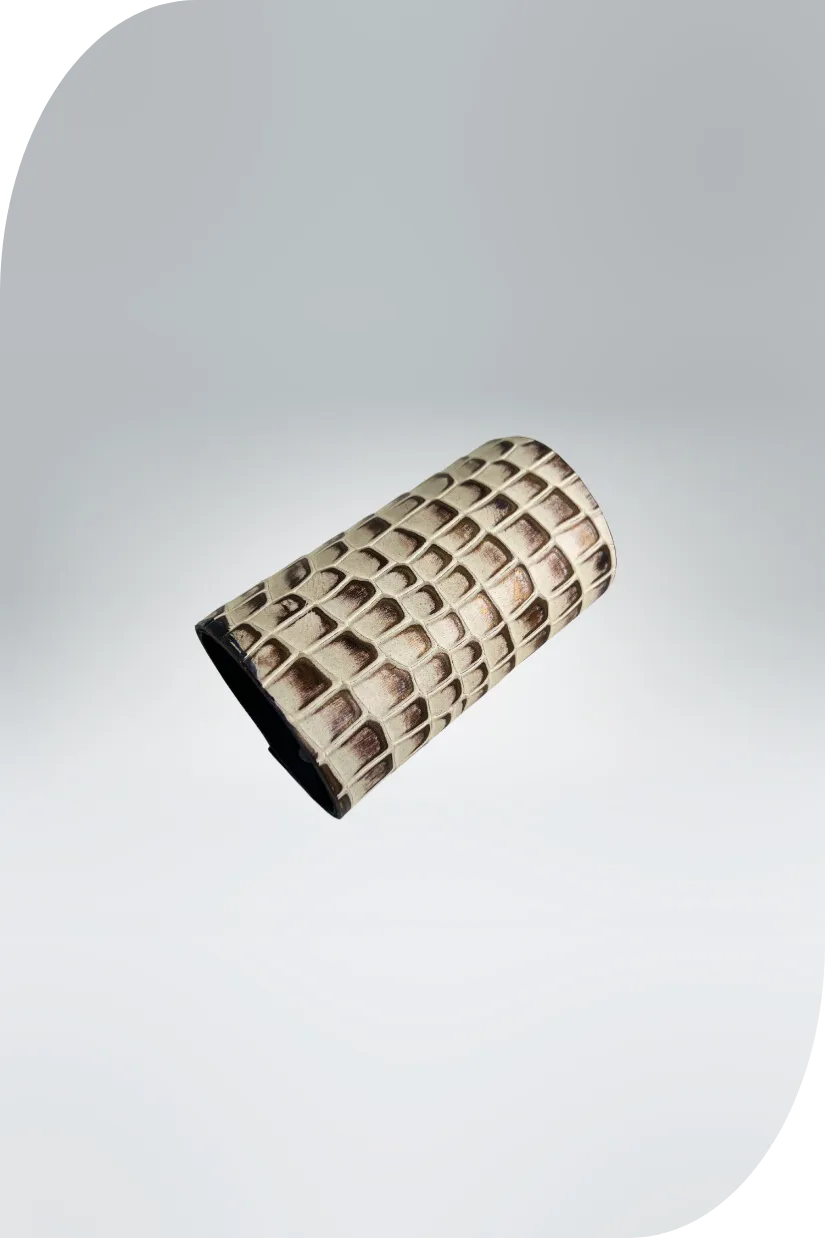 Croc Embossed Leather Cuff in Brown   White