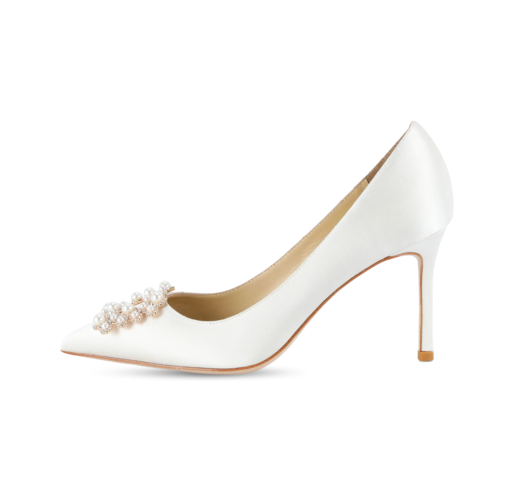 Crystal Pearl Buckled Satin Pumps