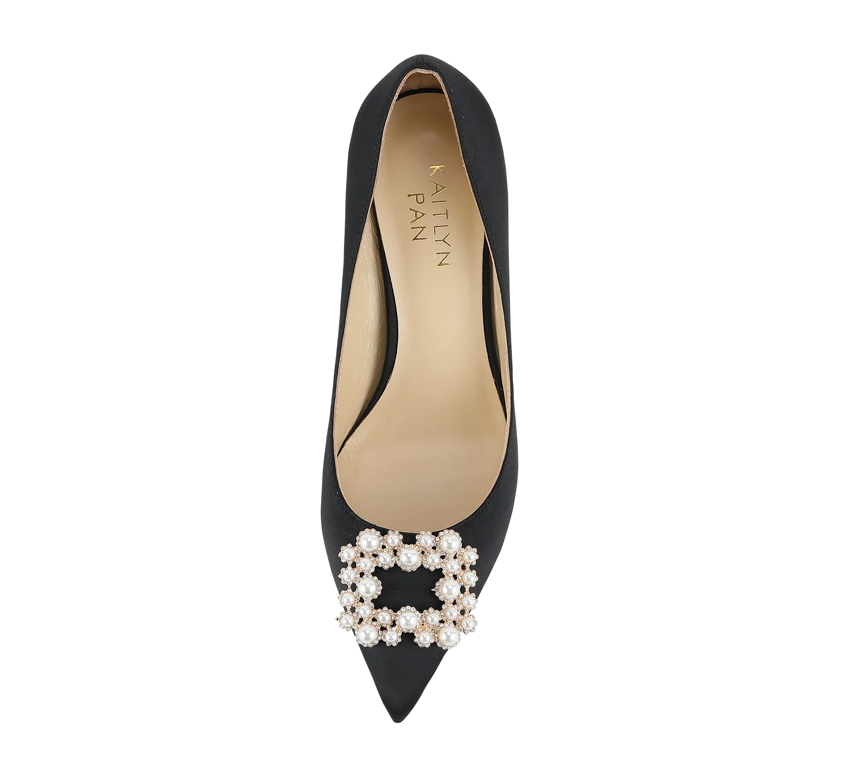 Crystal Pearl Buckled Satin Pumps