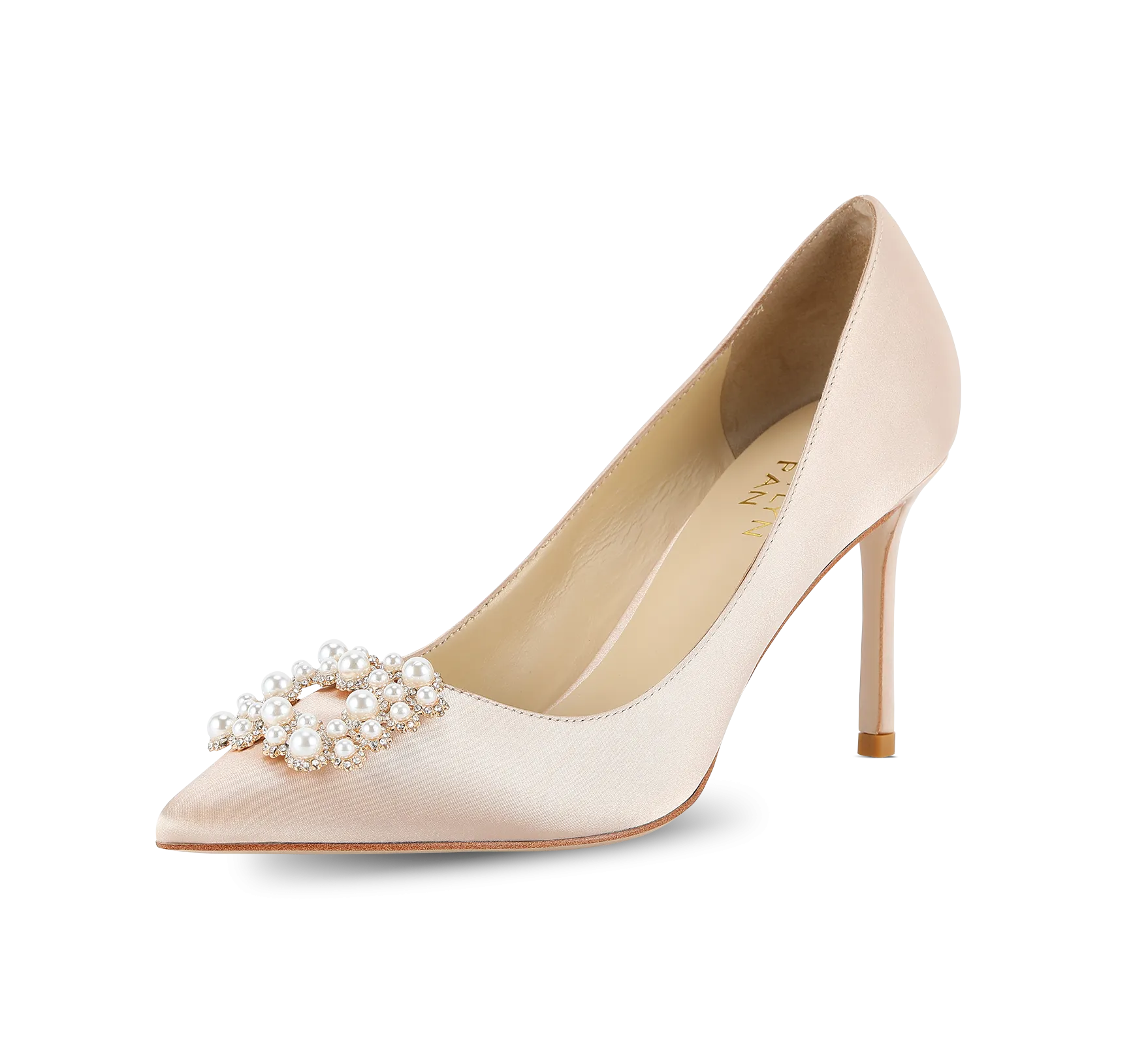 Crystal Pearl Buckled Satin Pumps