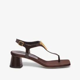 Dark brown women's calf leather flip flop sandal