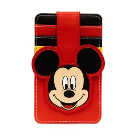 Disney Character Wallet, ID Card Holder, Mickey Mouse Smiling Face, Red, Vegan Leather, 3.0" x 5.0"