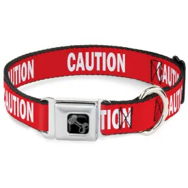 Dog Bone Black/Silver Seatbelt Buckle Collar - Pet Quote CAUTION Red/White by Buckle-Down